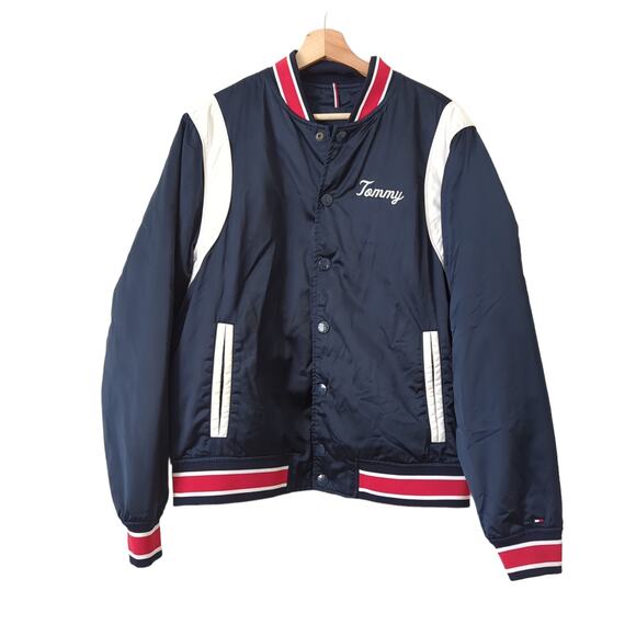 Tommy Hilfiger University Bomber Jacket RARE Blue‎ Tiger Panther Varsity Coat L